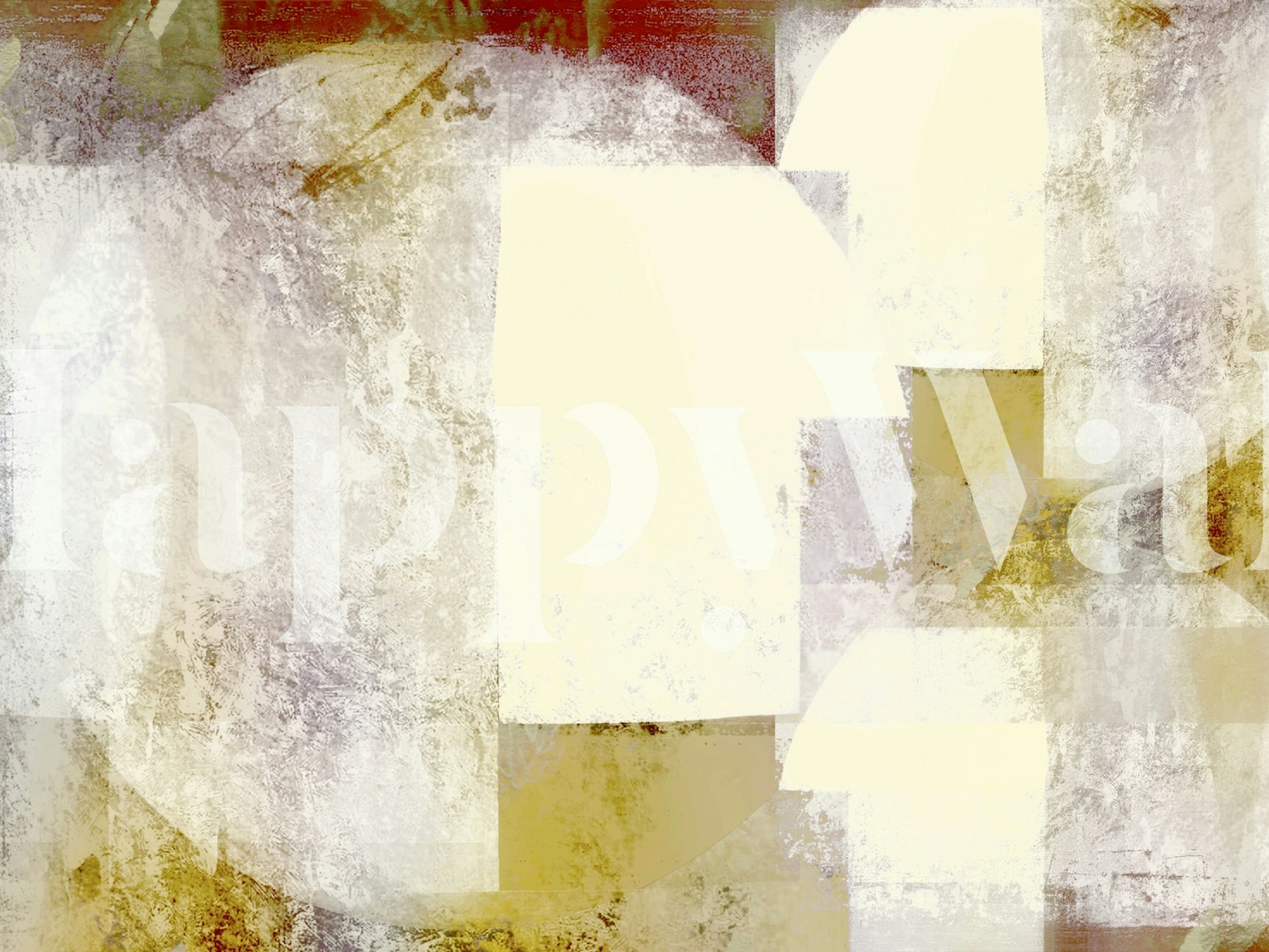 Mural abstracto inspirado en la Bauhaus, que presenta una mezcla de texturas color crema, dorado y marrón.