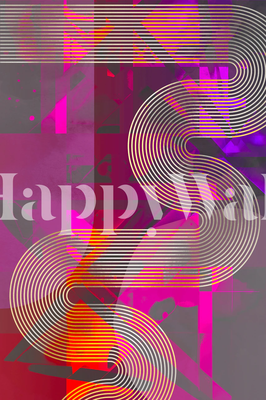 80s 90s curvy lines wallpaper in a room