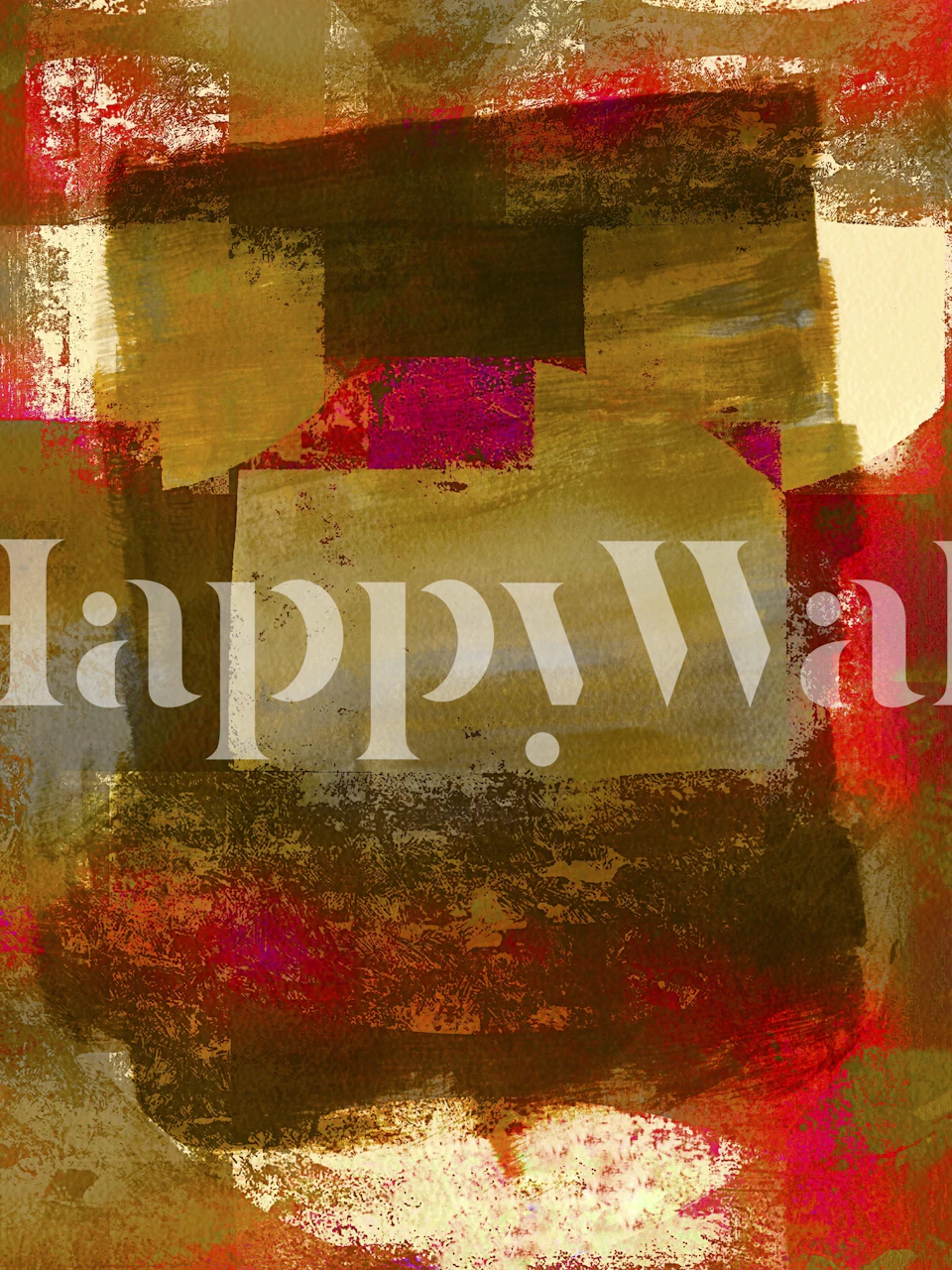 Abstract geometric shapes in ochre, red, and brown wallpaper