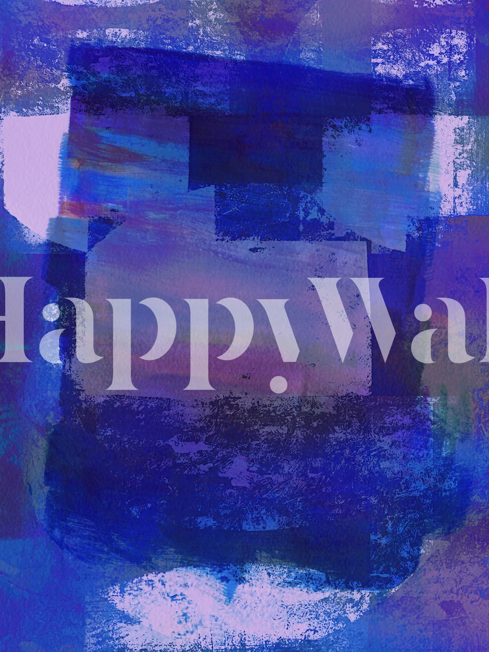 Bauhaus-style abstract wall mural with cool winter blues and purples