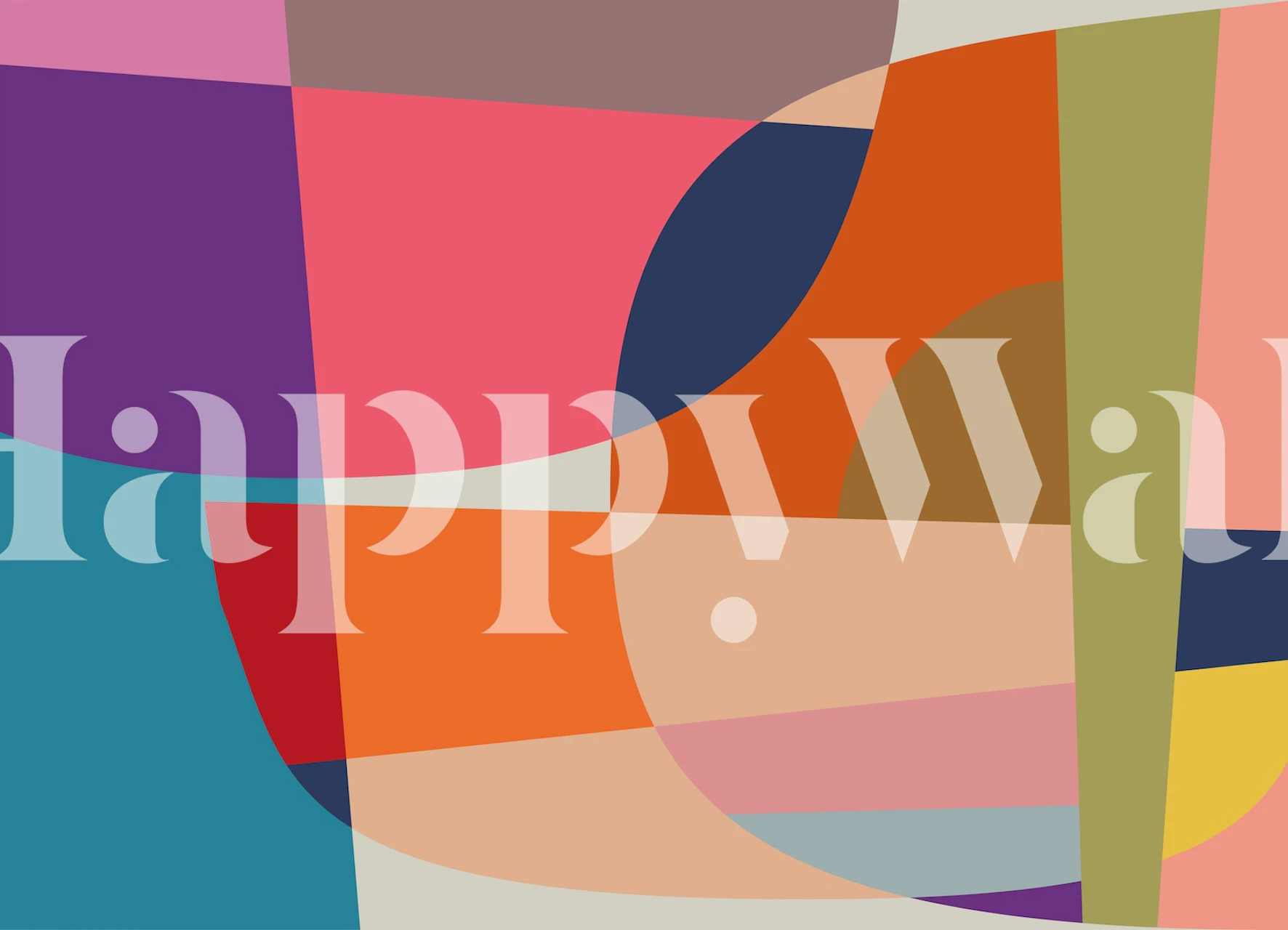 Abstract semi-circular patterned wall mural in bright colors