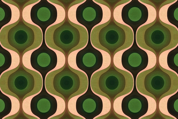 Green Tan 70s Groovy Geometry