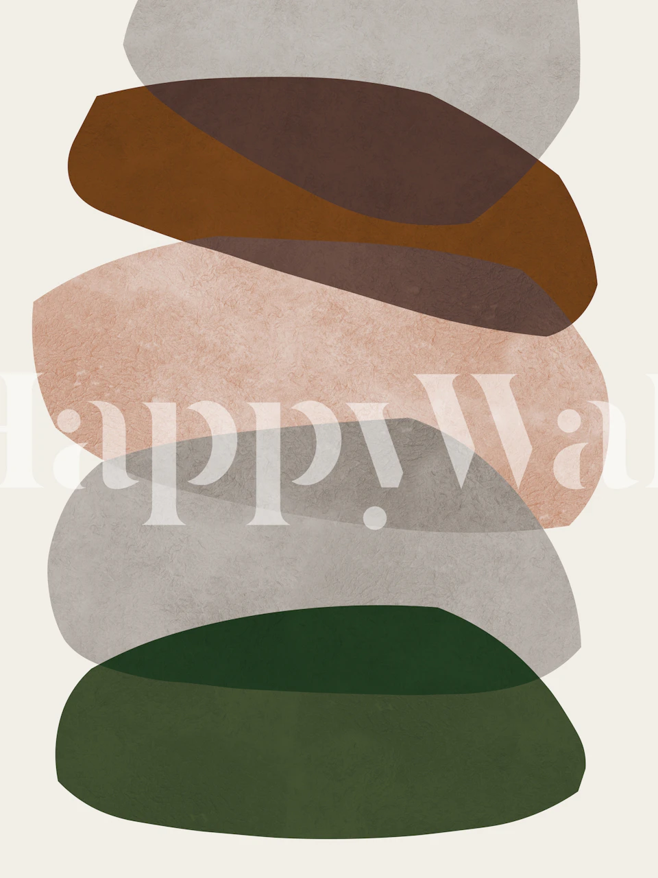 Boho abstract wallpaper with layered earthy shapes in green, brown, and pink.