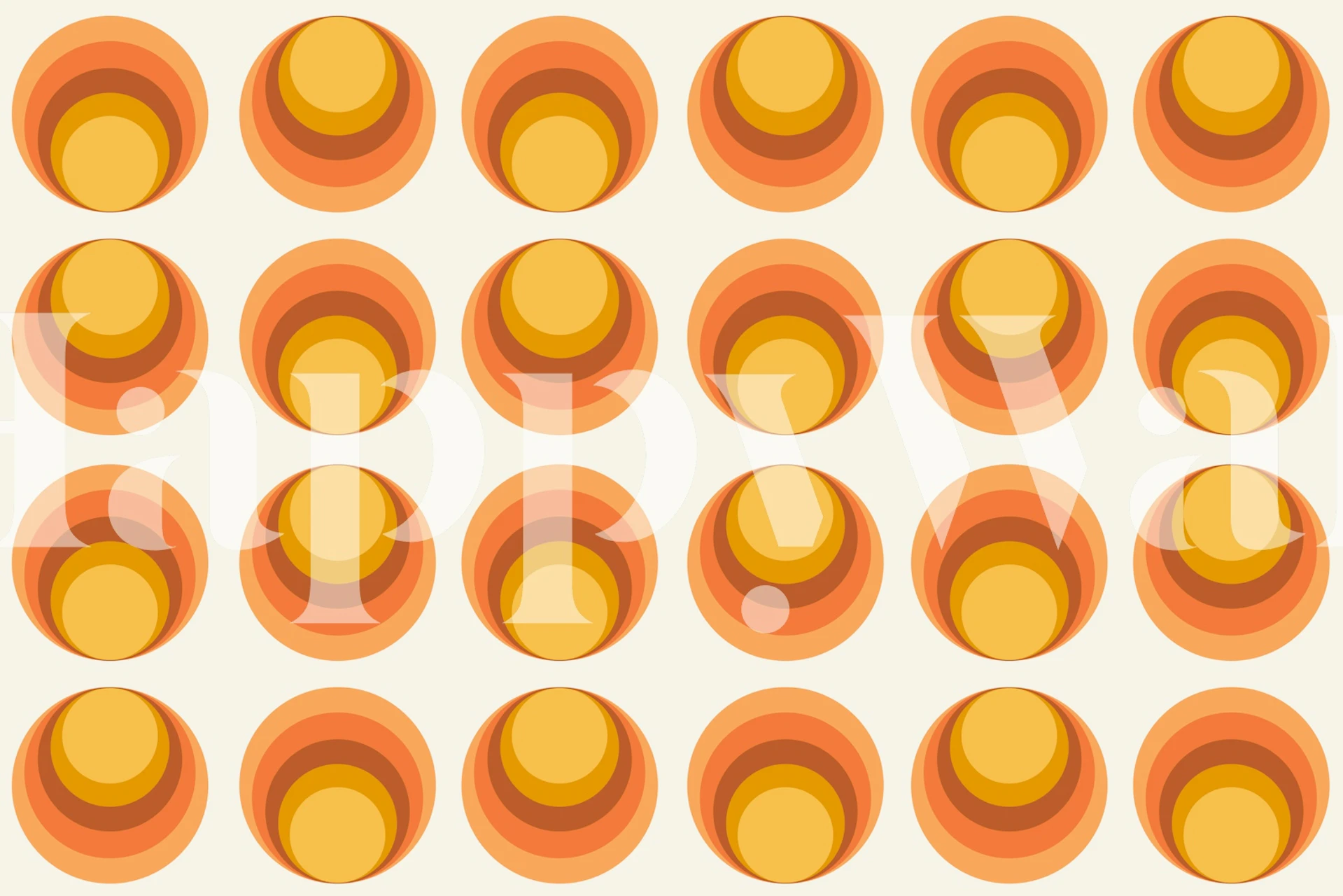 Geometric circles in warm orange tones on cream wallpaper