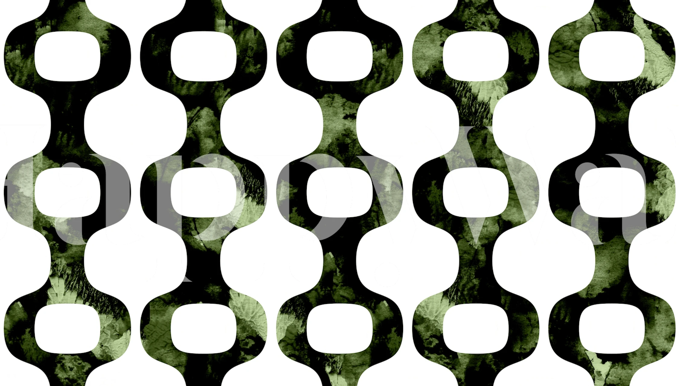 Retro-style wall mural with 70s geometric patterns and vibrant green hues.