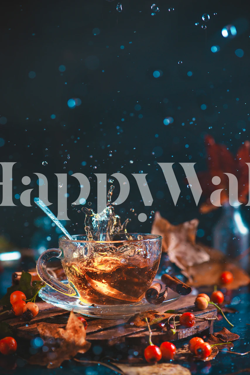 Autumn Teatime design with tea and leaves