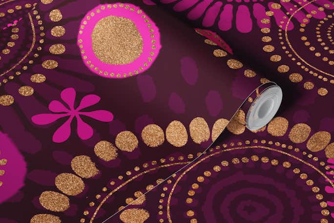 Opulent Rhapsody Of India Fuchsia Pink Goldwallpaper roll