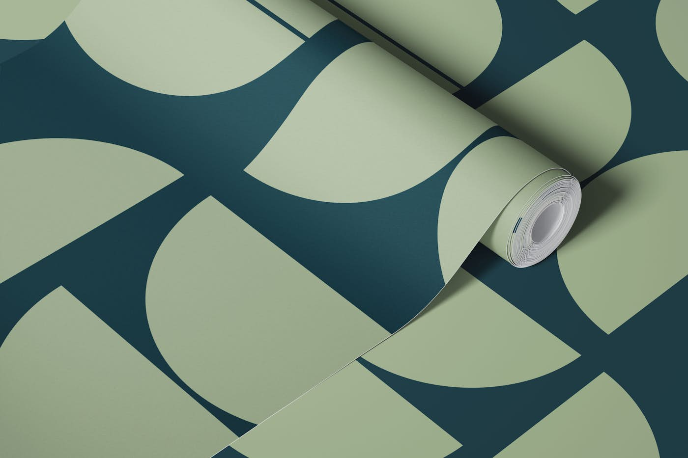 Mid-Century Retro Abstract Geometry Sage Teal wallpaper roll