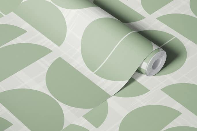 Vintage Abstract Geometry Pattern Sage Creamwallpaper roll