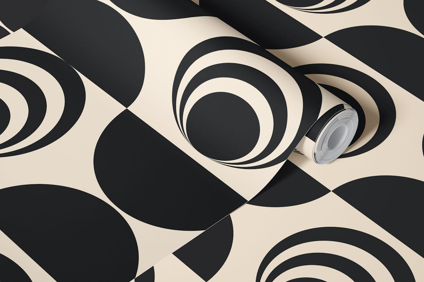 Vintage Abstract Geometry Pattern Cream Black wallpaper roll