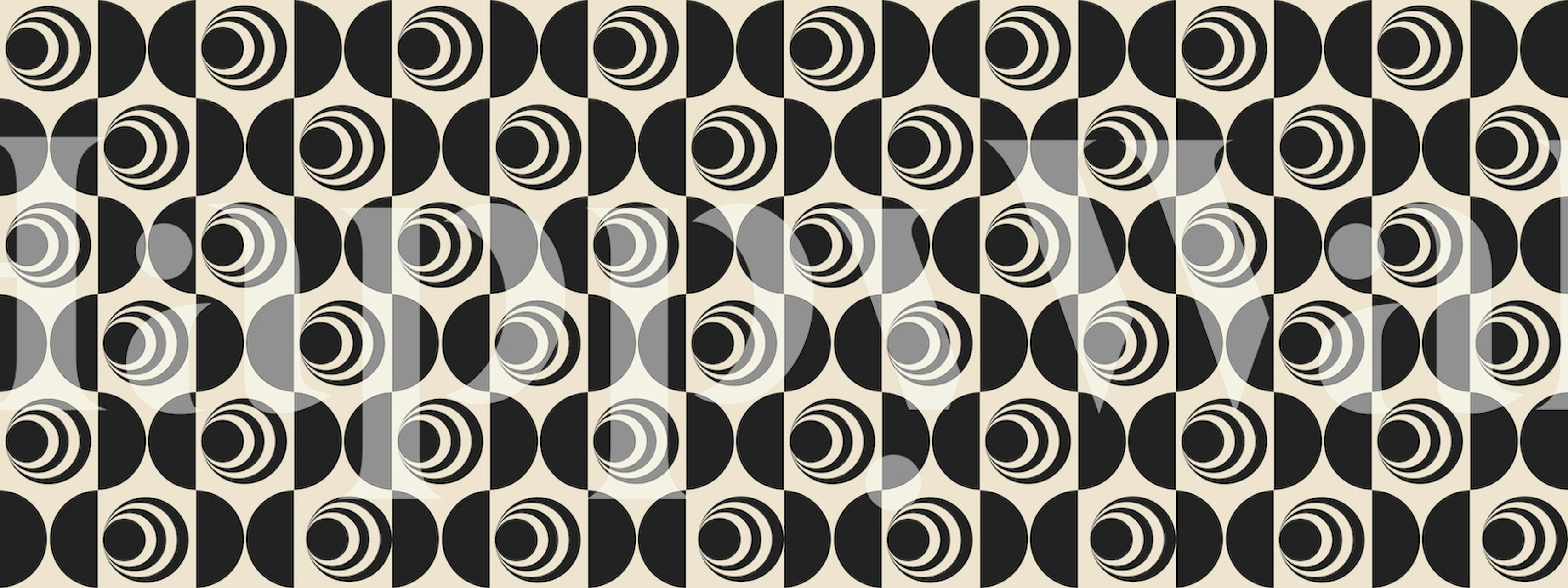 Geometrisk retro abstrakt mönster tapet i kräm och svart