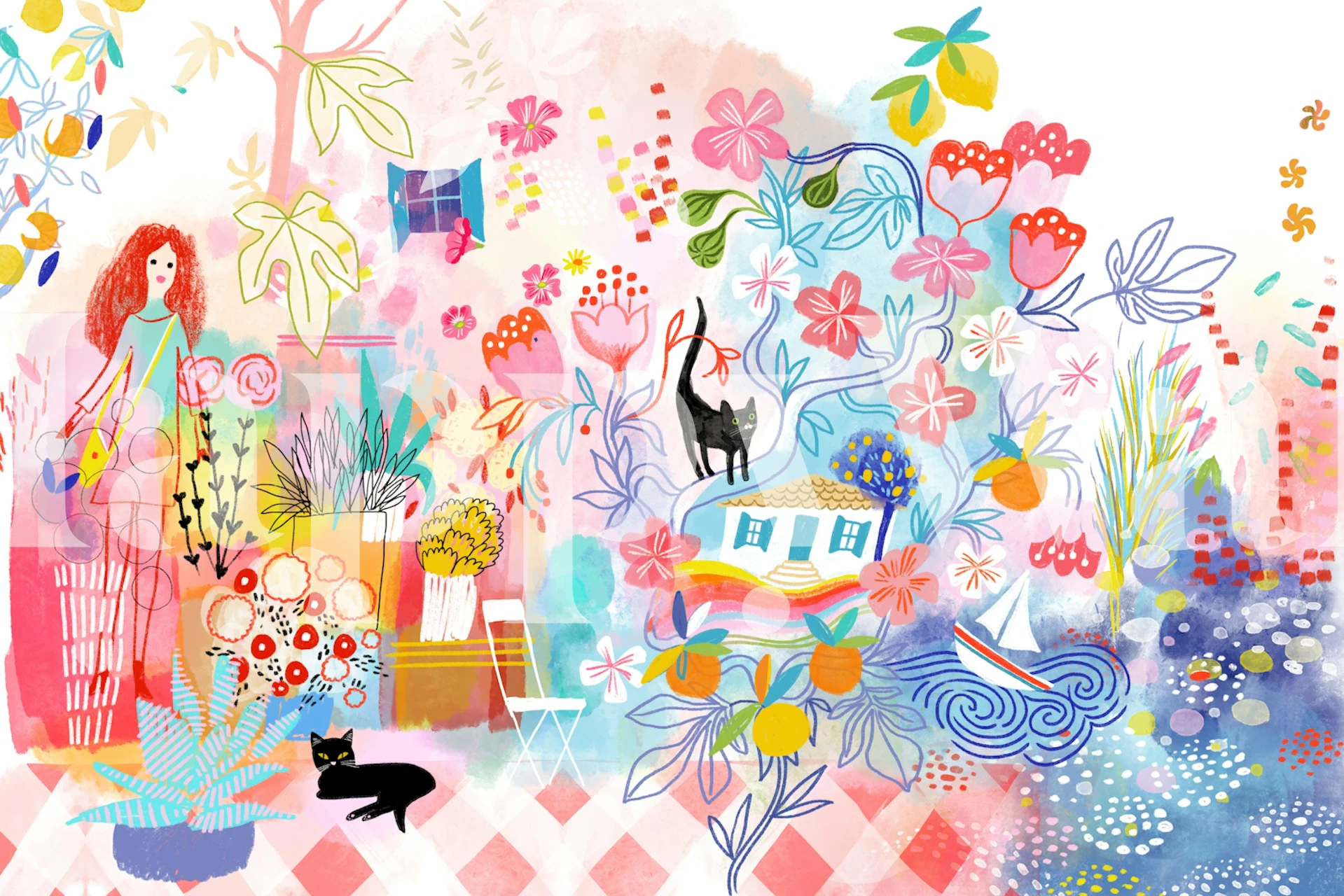 Vibrant sunny vacation in Greece tapet