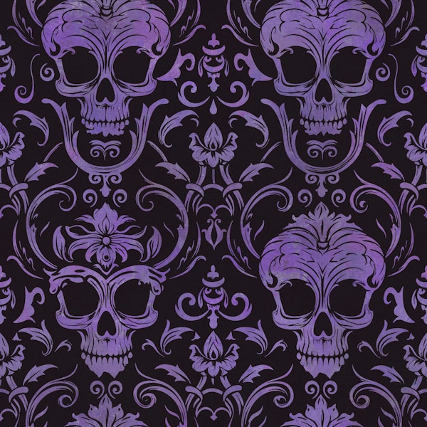Dark Gothic Elegance Skull Damask Purple