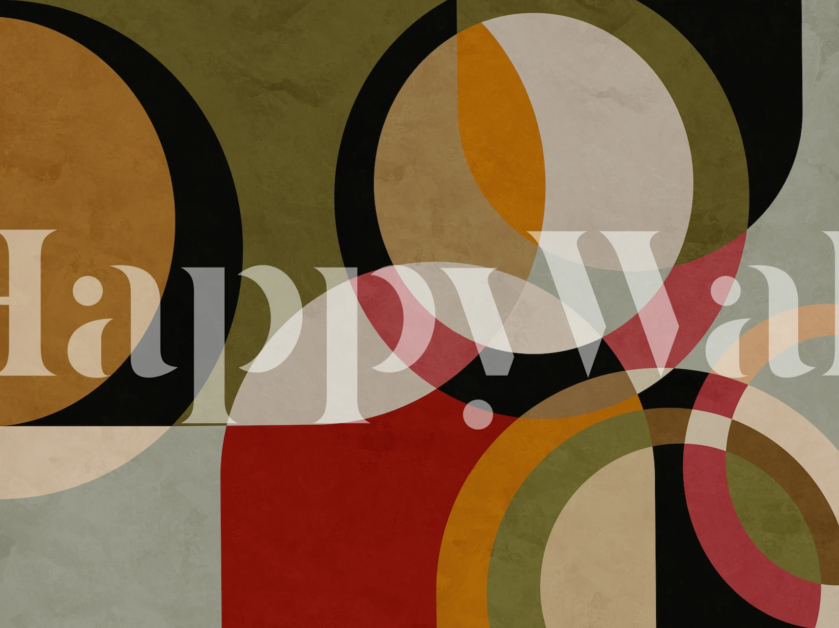 Geometric abstract wallpaper featuring colorful overlapping circles in muted tones.