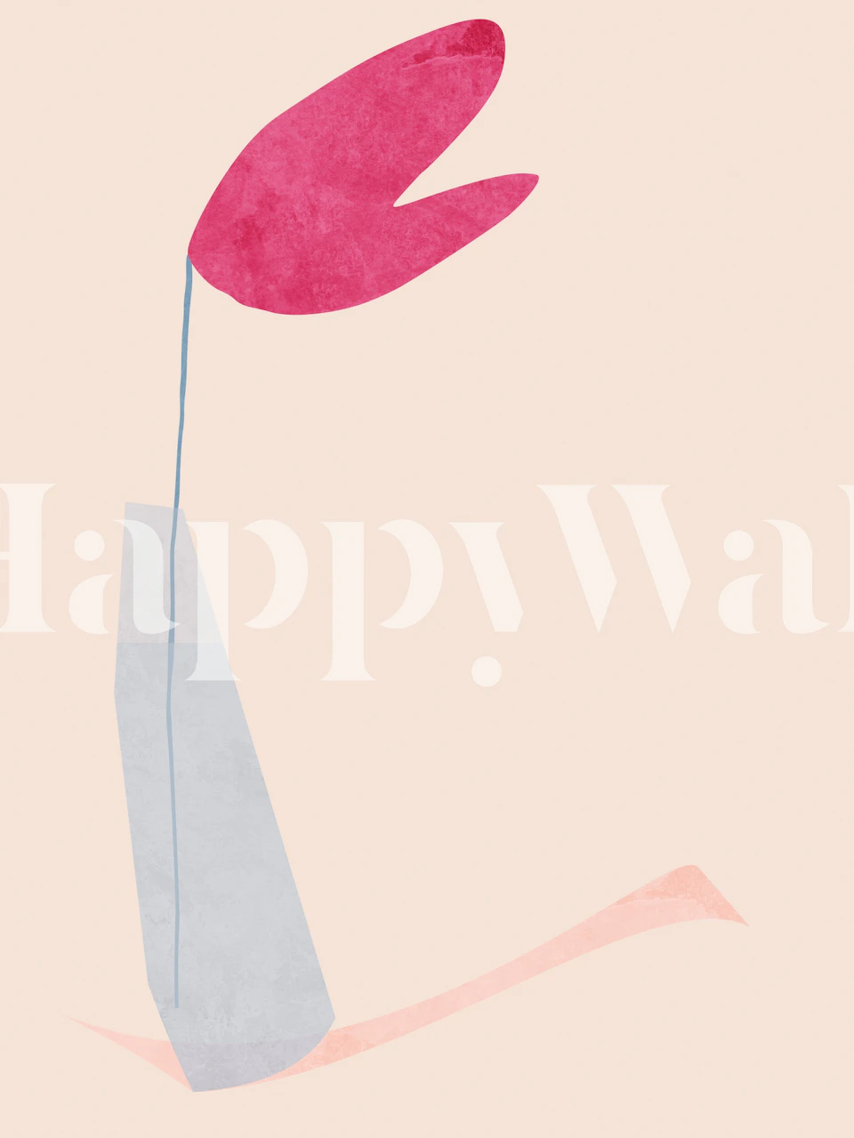 Abstrakcyjna, minimalistyczna fototapeta w kształcie różowego serca zrównoważona na smukłej formie z pastelowym tłem