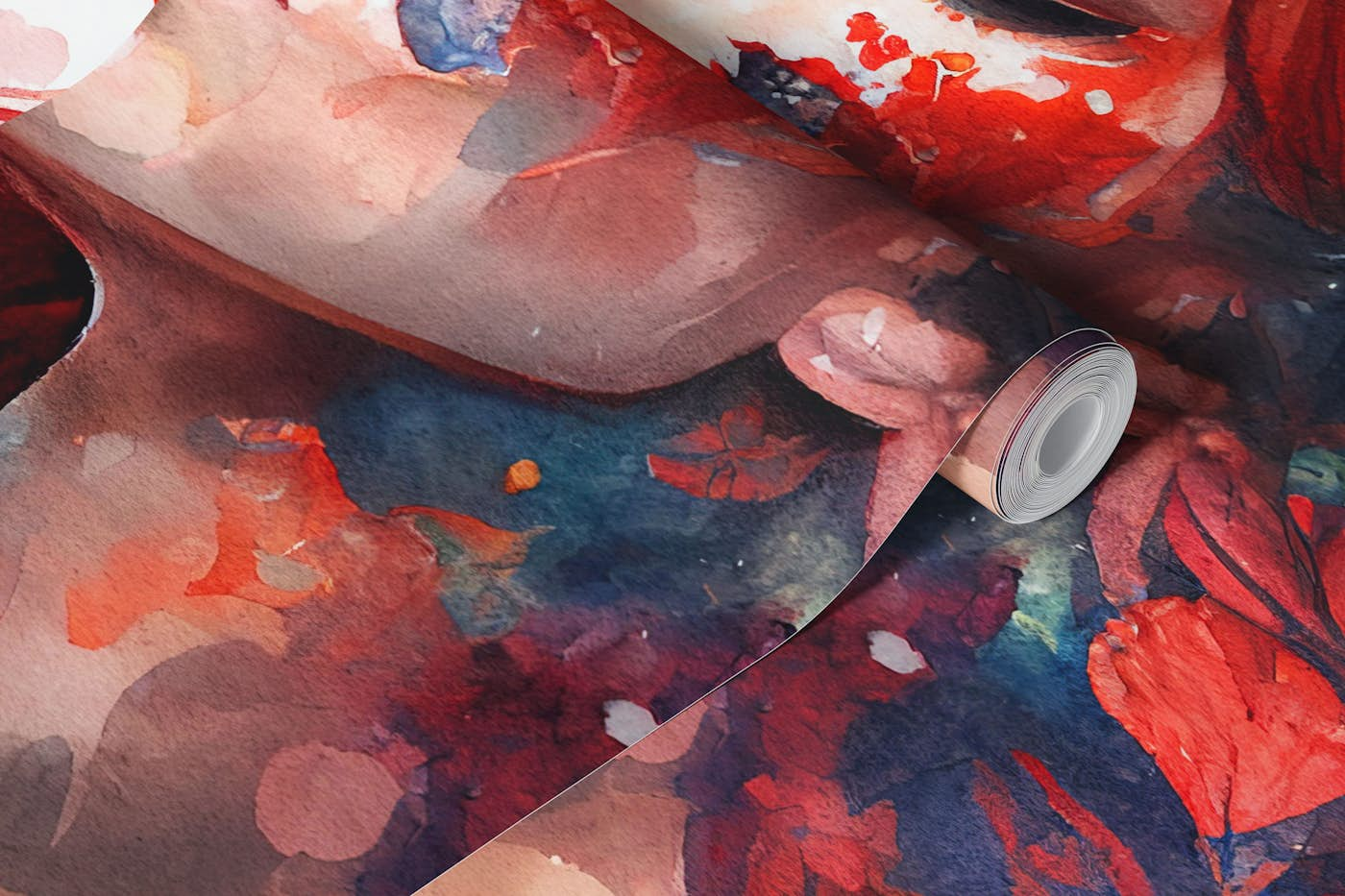 Watercolor Floral Red Hair Woman #2 wallpaper roll