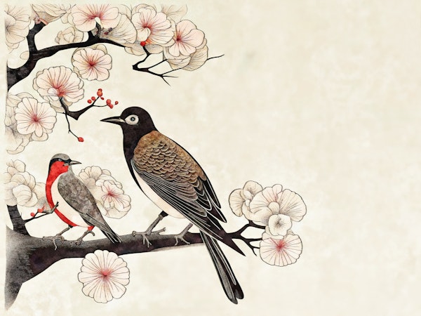Cozy Japandi Floral Bird Branch