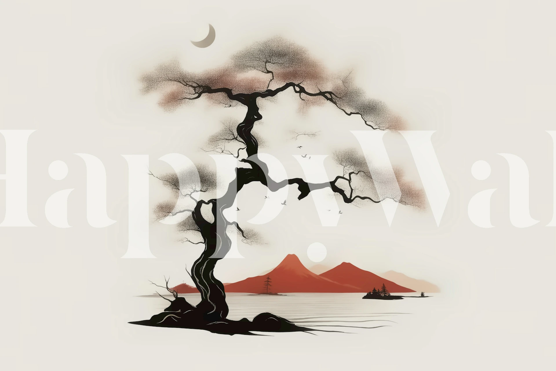 Japandi Zen Landscape wallpaper in a room