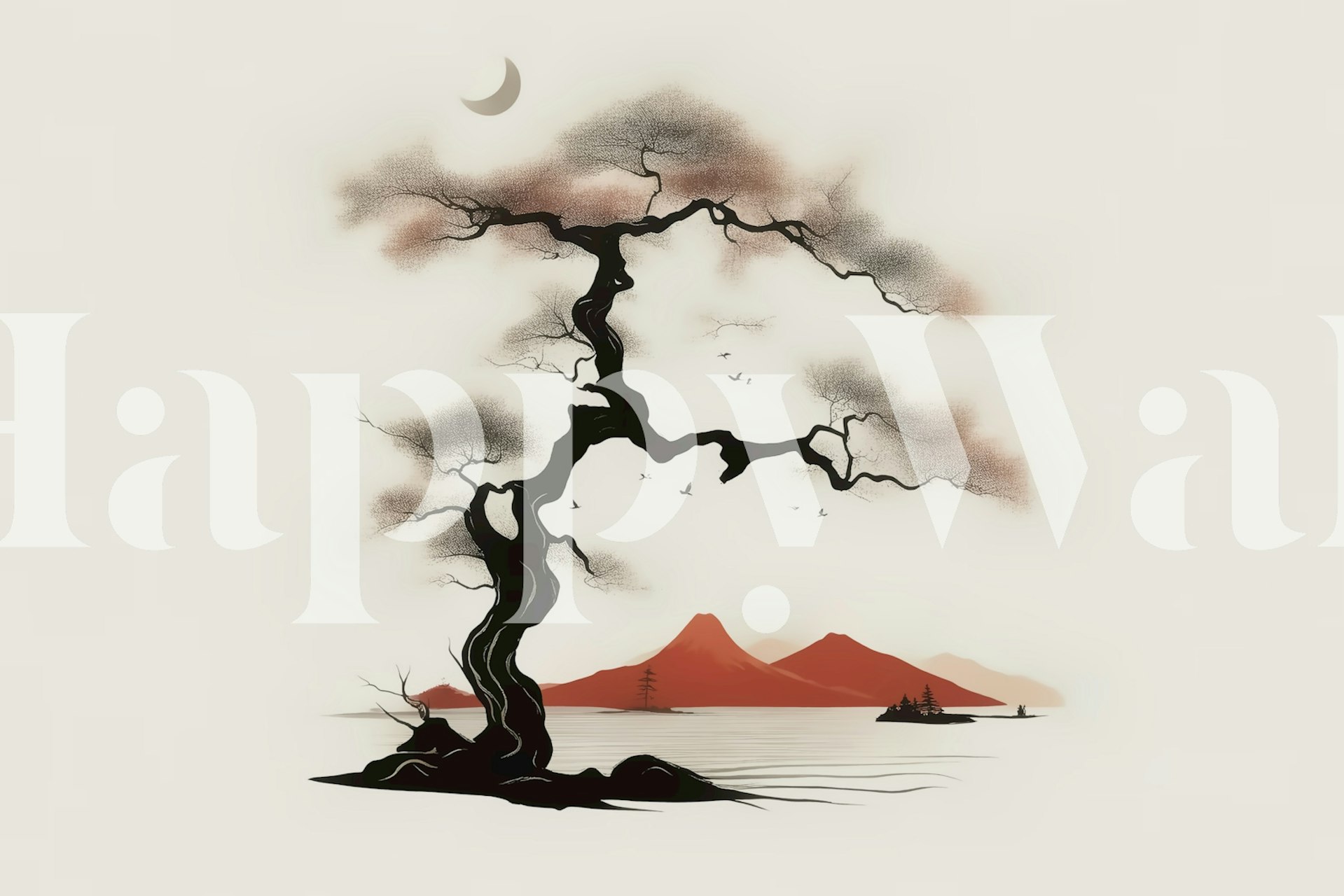 Japandi Zen Landscape wallpaper in a room