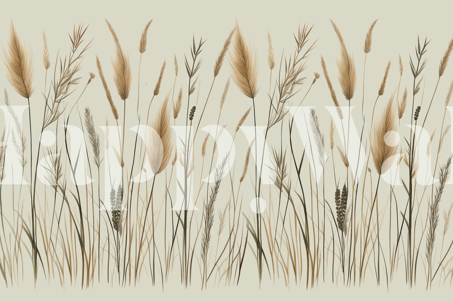 Botanical grass design in beige and earthy tones wallpaper