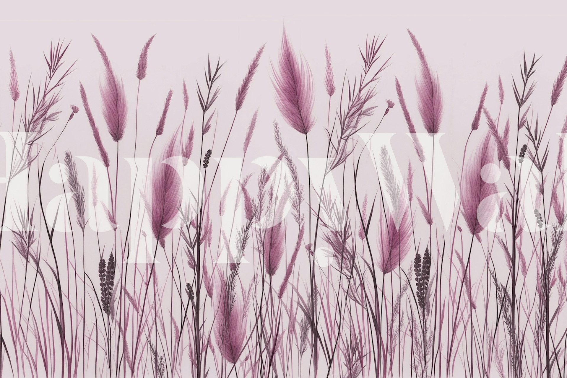 Monochromatic pink and gray wild grass botanical wall mural