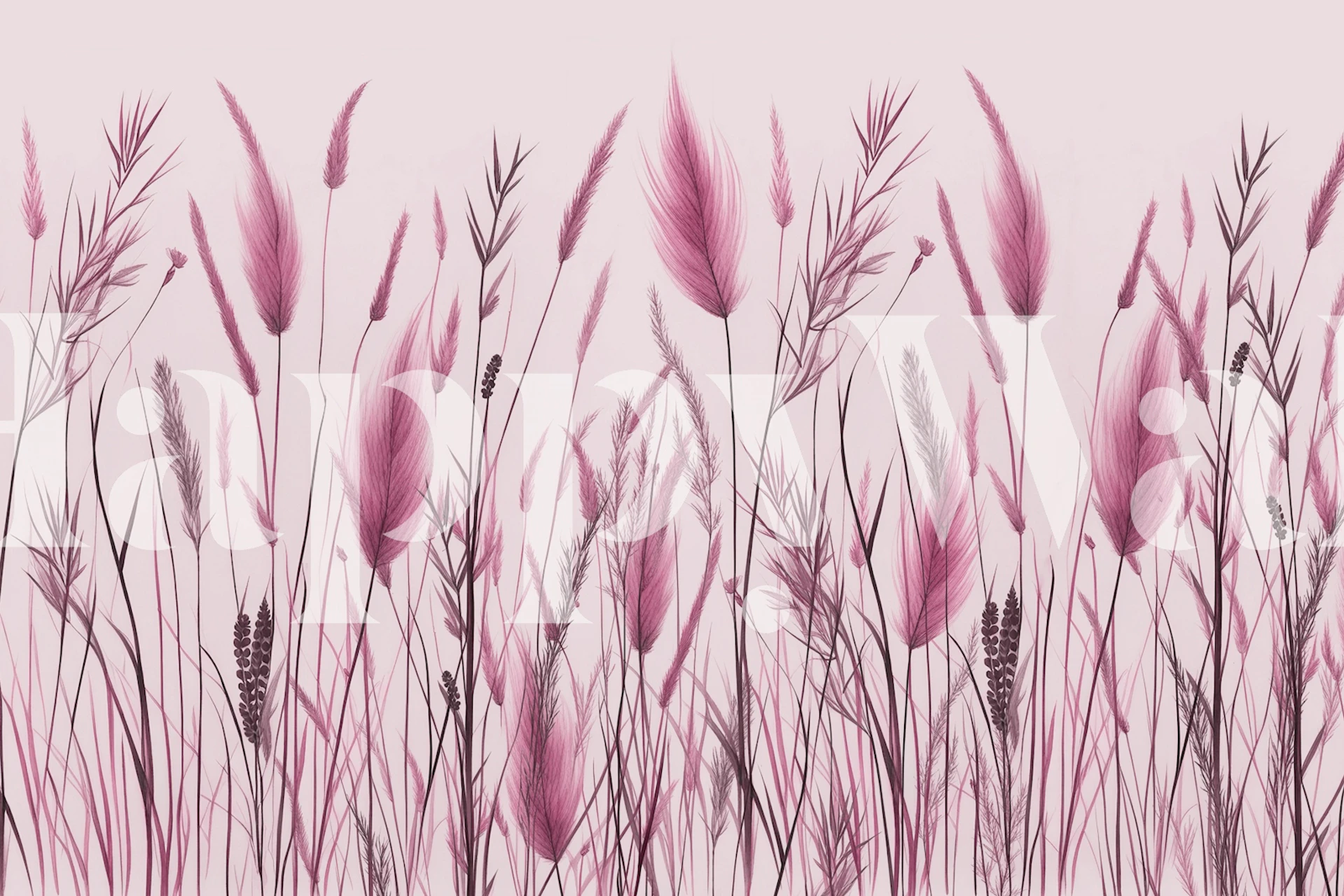 Monochromatic pink and gray wild grass botanical wall mural