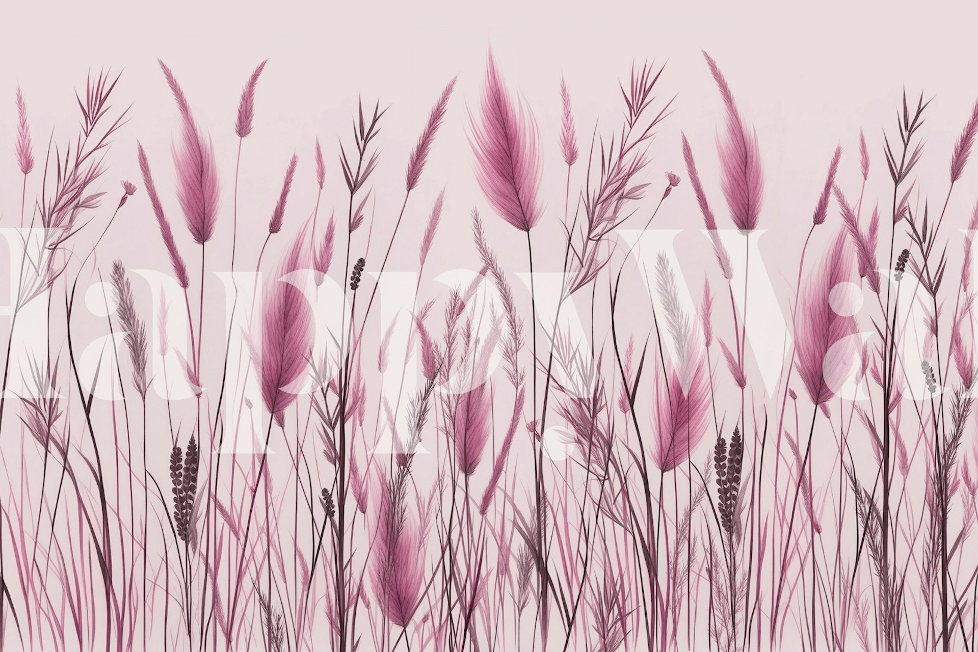 Monochromatic pink and gray wild grass botanical wall mural