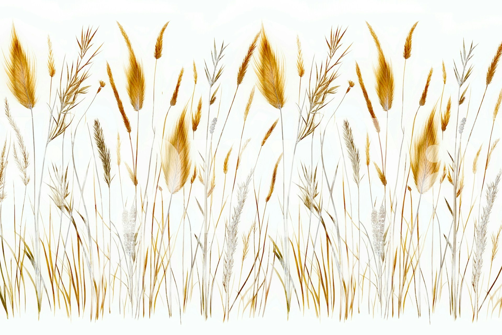 Botanical wallpaper featuring wild grass in earthy tones on a white background