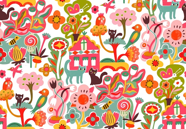 Bold colorful seventies dreamy landscape