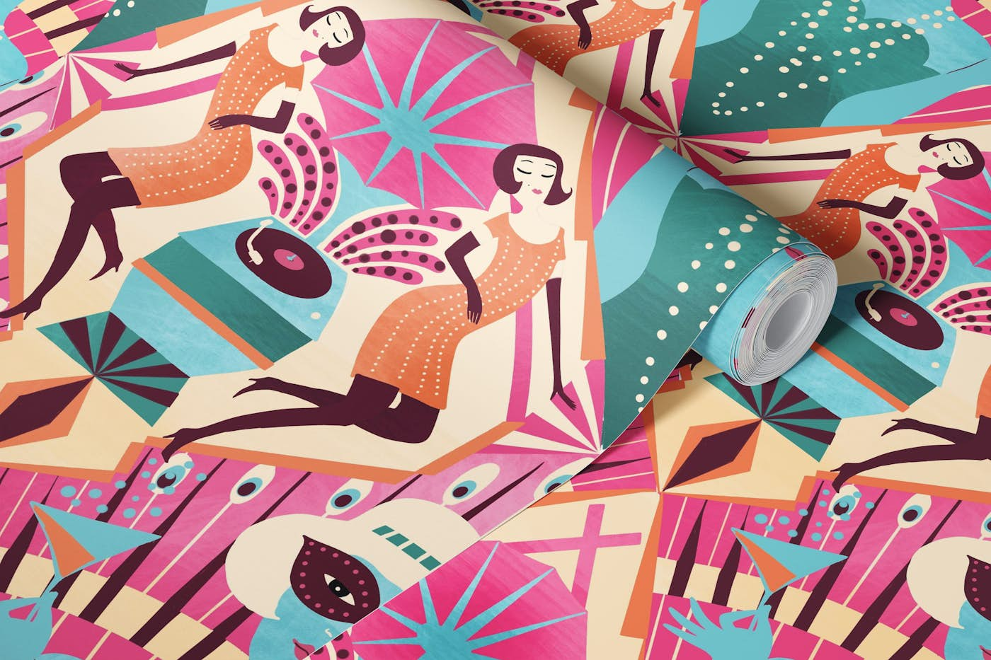 art deco cocktail party wallpaper roll