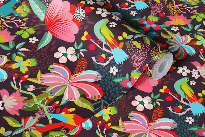 tropical forest parrots and birdswallpaper roll