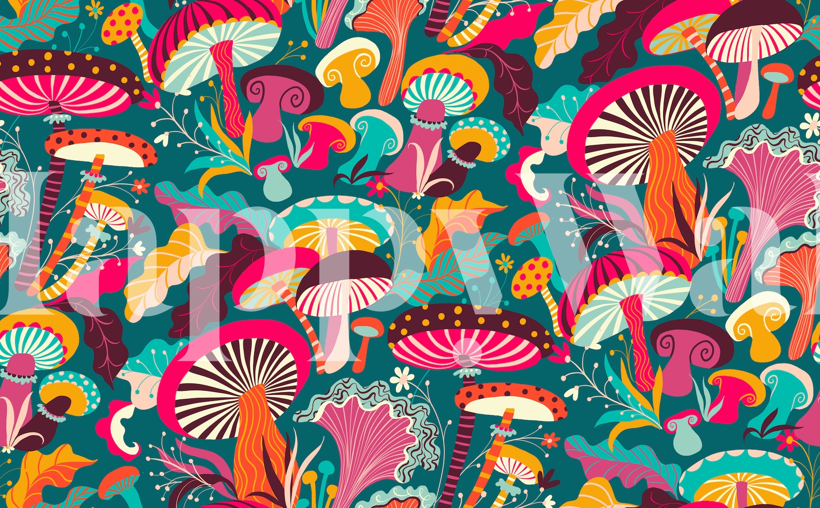 Colorful Mushroom Floral Wallpaper