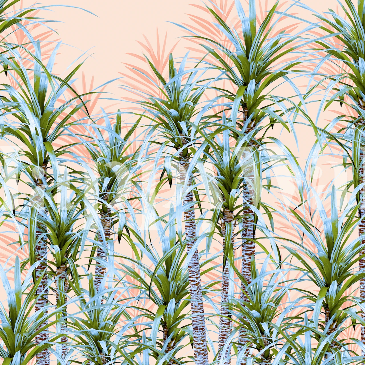 Pastel palm trees wallpaper in a room