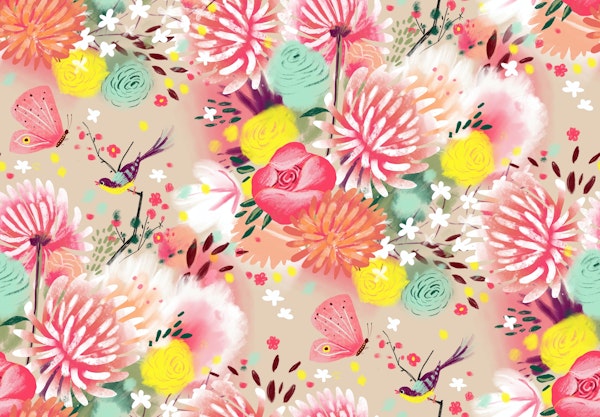 soft spring flowers with butterfly