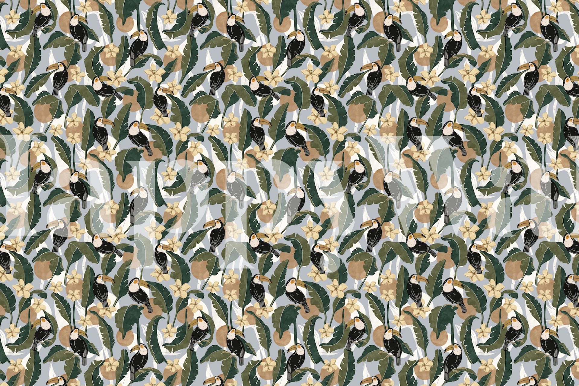 Toucans banana leaf wallpaper w pokoju