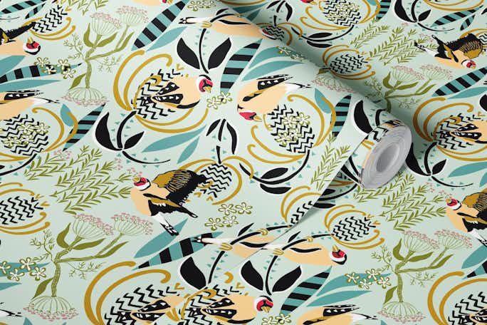 Meadow birds, goldfinch and thistlewallpaper roll