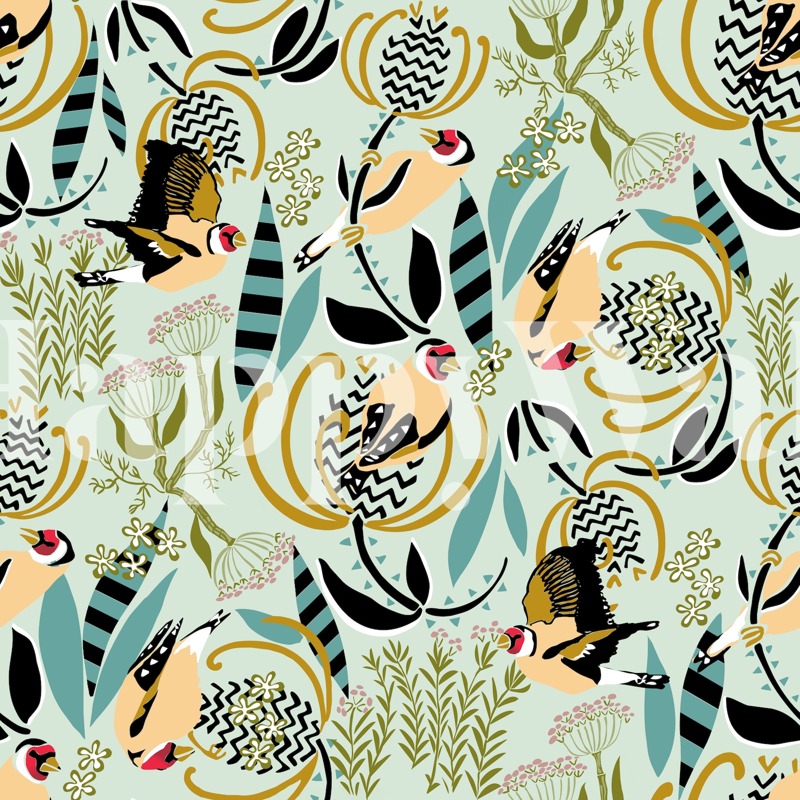 Meadow birds, goldfinch and thistle wallpaper Happywall
