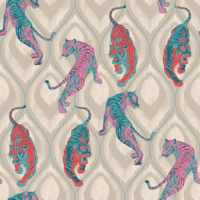Tiger Spirit - beige & pink & red orange wallpaper