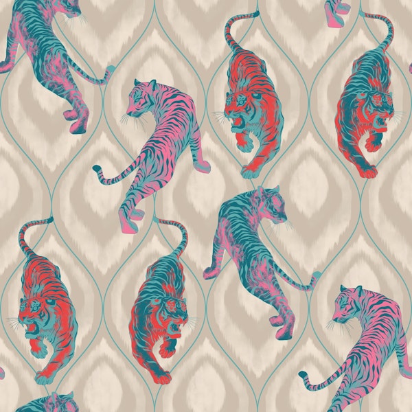 Tiger Spirit - beige & pink & red orange