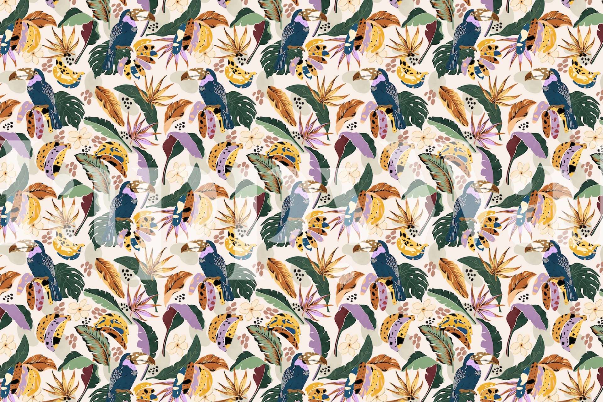 Fototapeta z tukanami i tropikalnymi liśćmi