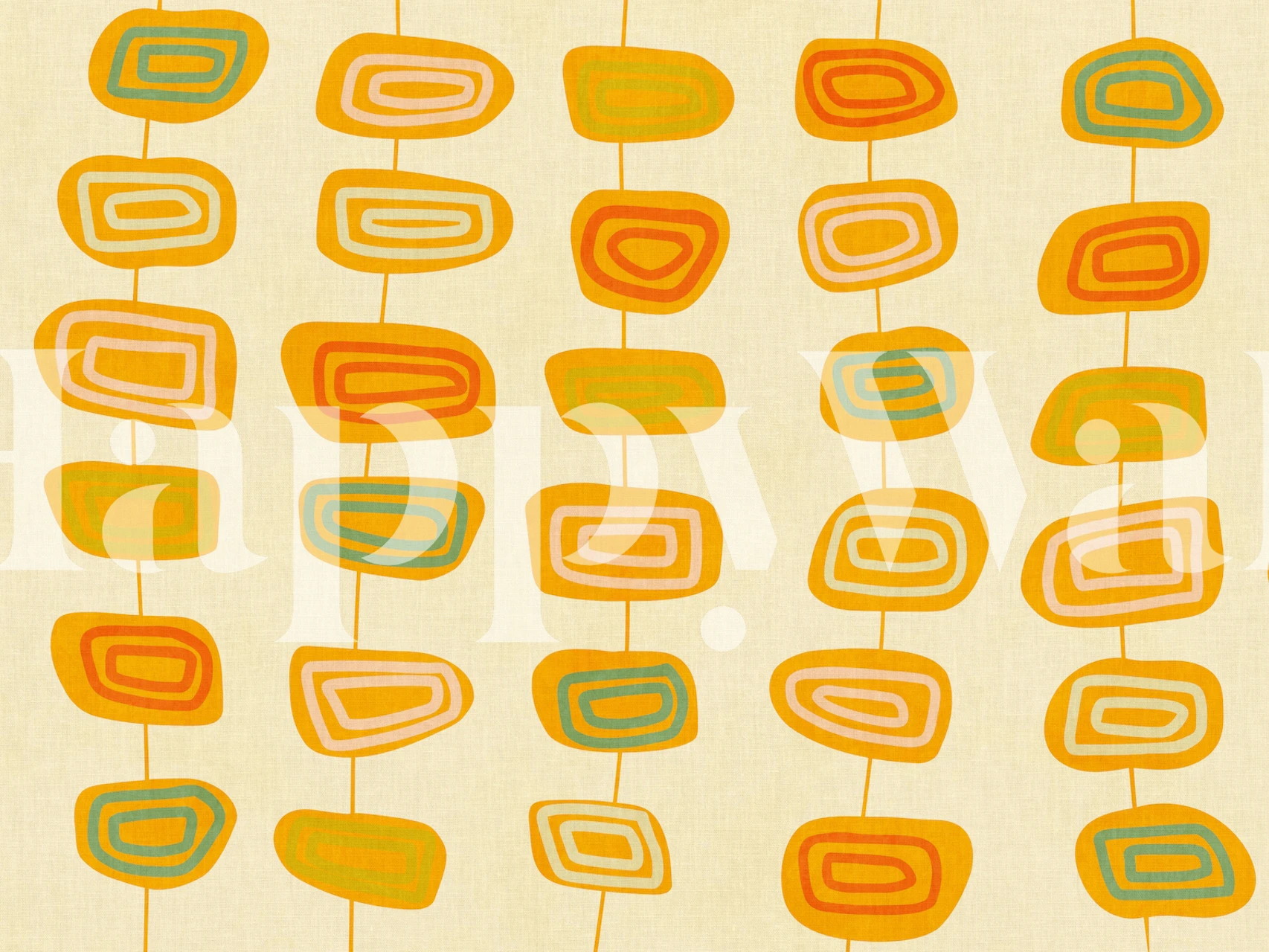 Mid mod pebbles behang in een lichte kamer