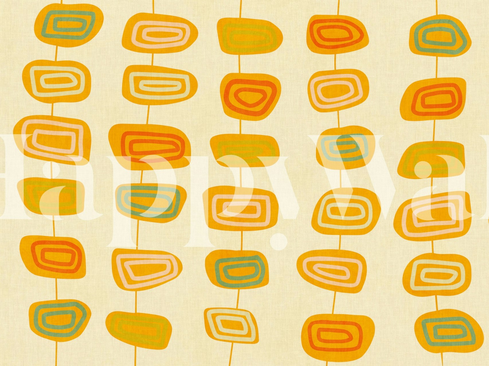 Mid mod pebbles wallpaper in a bright room