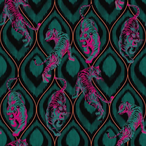 Tiger Spirit - black & teal & pink