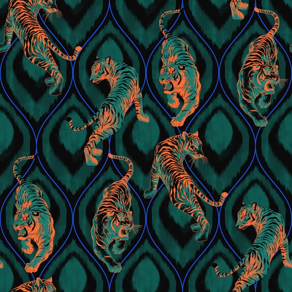 Tiger Spirit - black & teal & orange