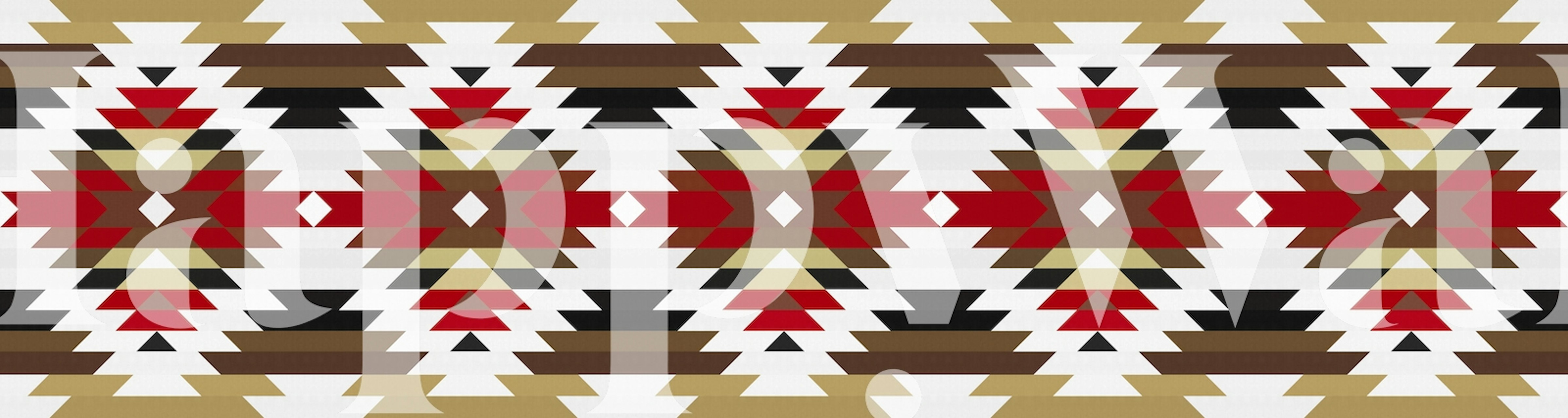 Papier peint mural à motif tribal ethnique avec des formes géométriques dans des tons rouge, blanc et marron