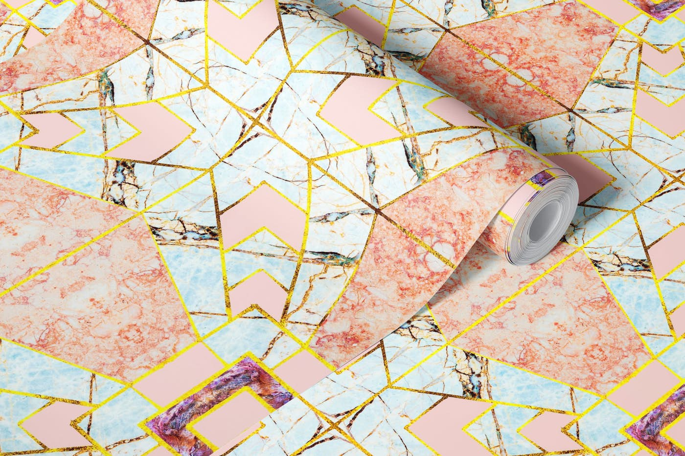 Marbled geometric mosaic pattern 9W wallpaper roll