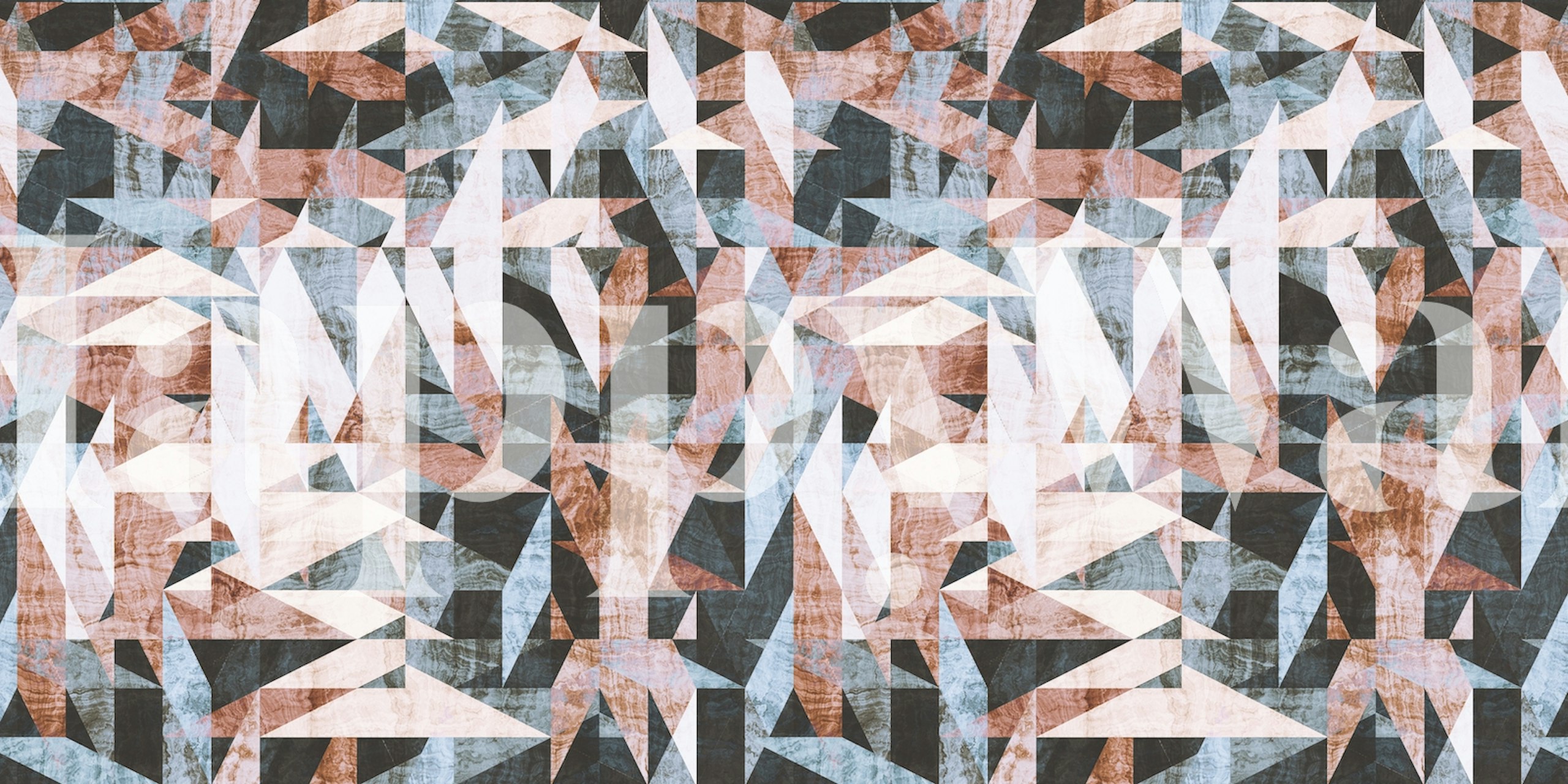 Geometric shapes in brown, blue, and white wallpaper