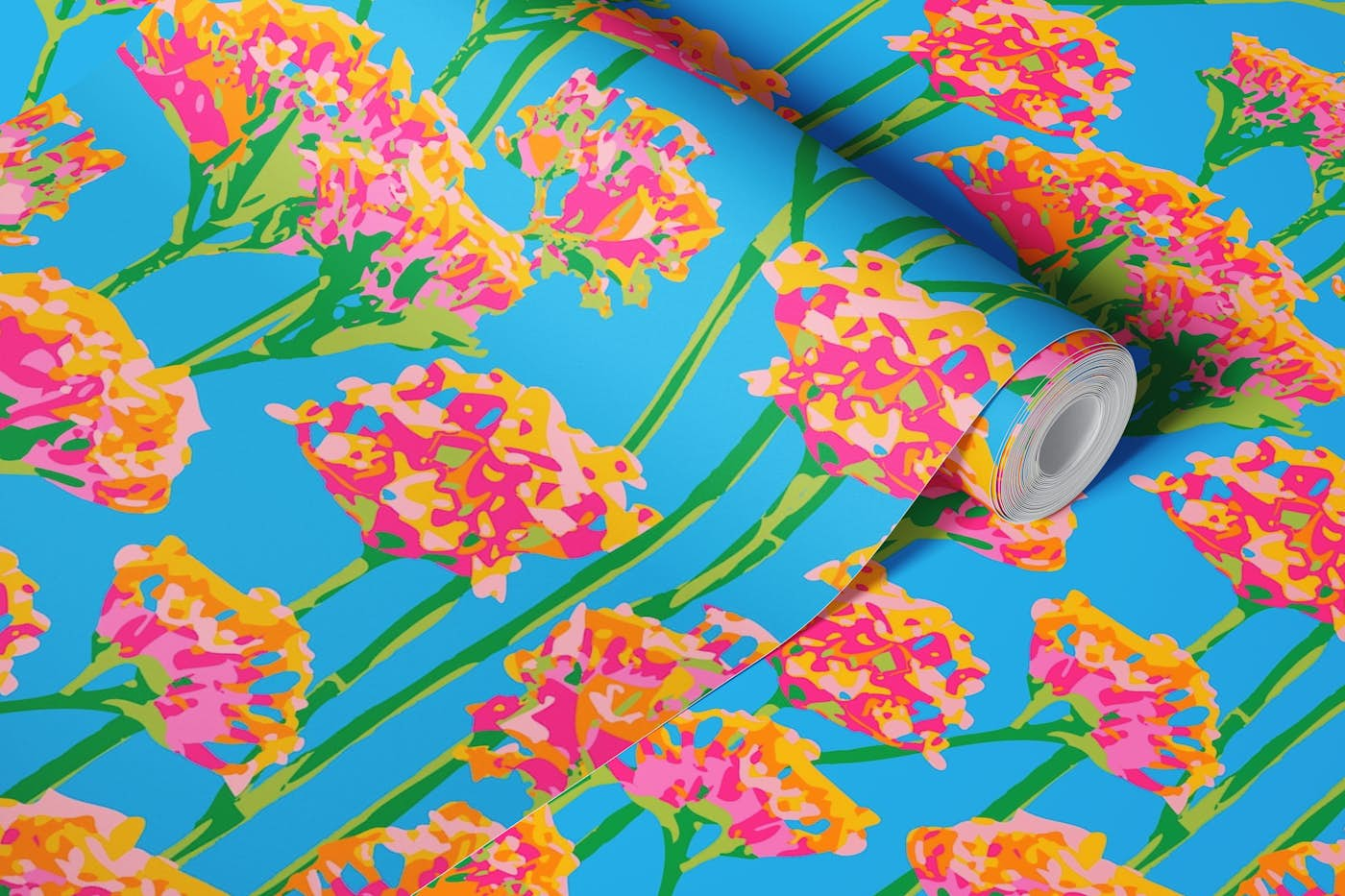 SUNSHINE-Y Pop Bright Floral Pink Green Blue wallpaper roll