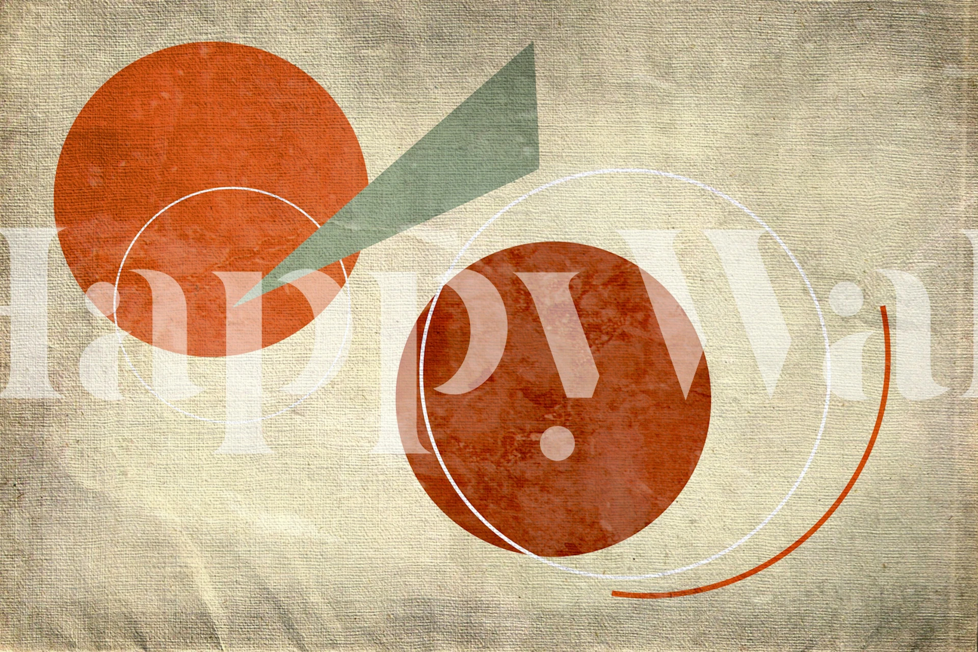 Mid-century geometric design featuring orange circles and green triangle wallpaper