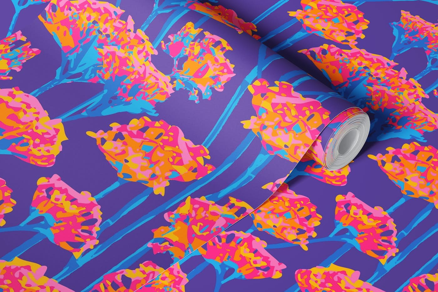 SUNSHINE-Y Pop Bright Floral Pink Blue Purple wallpaper roll